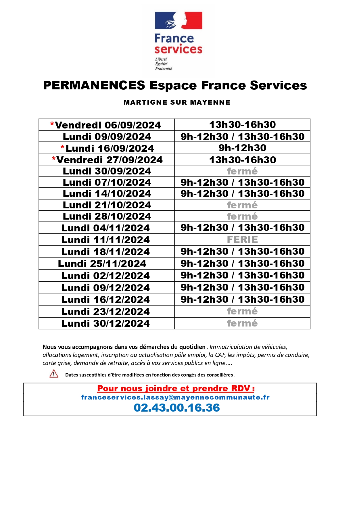 PERMANENCES septembre à décembre